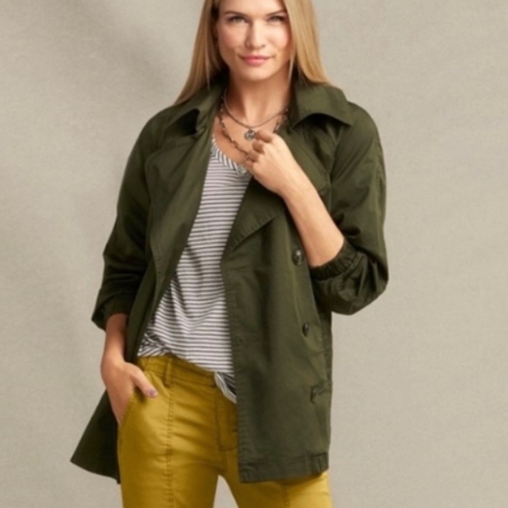 BOGO! CAbi 5478 Expedition Trench Coat Jacket Double Breasted Olive Green Small